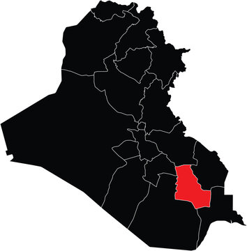 Thi Qar Governorate on Map of Iraq Silhouette with Regions Vector Illustration