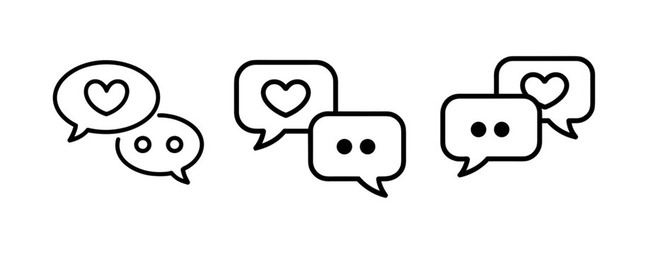 Social support and emotional communication concept thin outline icon. Minimalist line symbol chat bubbles and heart shape. Vector isolated for web and app.