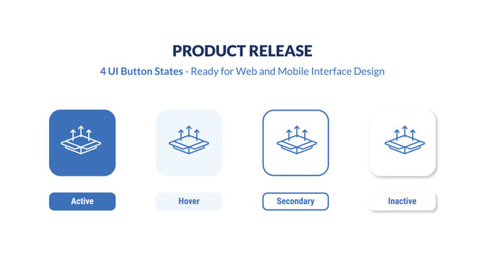 product release 4-state UI button. Outline icon kit from general collection. Thin linear product release, release, product editable vector. Minimal product release sign for web and mobile interface