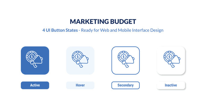 marketing budget 4-state UI button. Outline icon kit from general collection. Thin linear marketing budget, budget, business editable vector. Minimal marketing budget sign for web and mobile interface