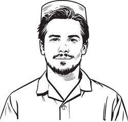 Hand Drawn Man as Nurse Black and White Avatar Illustration in Minimal Line Art Style Design