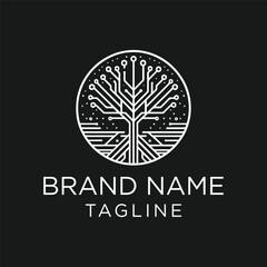 Tree technology logo design illustration. tree technology digital logo concept nature connection