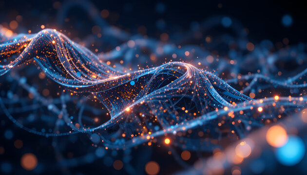 Vibrant network connections glowing with dynamic blue and orange lights