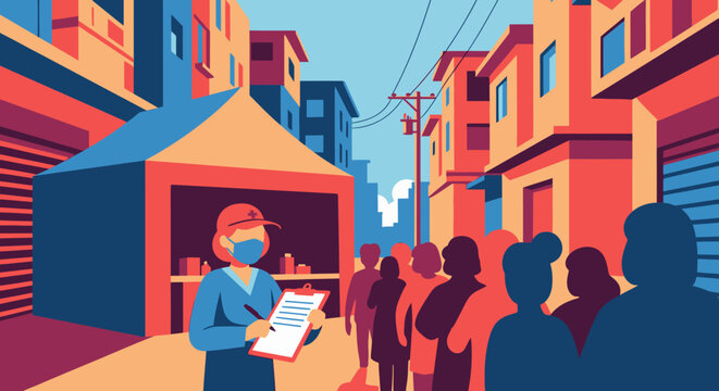 Woman Distributing Flyers to People.