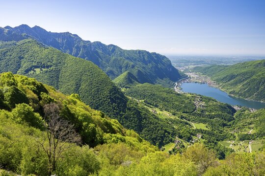 View of Lake Lugano from Mount Sighignola, Balcone Svizzero, Tessin, Switzerland