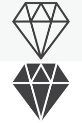 Diamond crystal gemstone icon set. Line outline and solid icon style. Editable stroke vector sign symbol for luxury jewelry value premium.