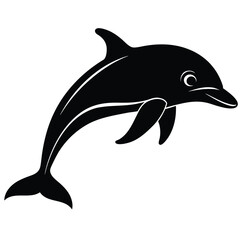 Obraz premium A silhouette black and white dolphin on white background