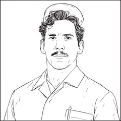 Hand Drawn Man as Nurse Black and White Avatar Illustration in Minimal Line Art Style Design