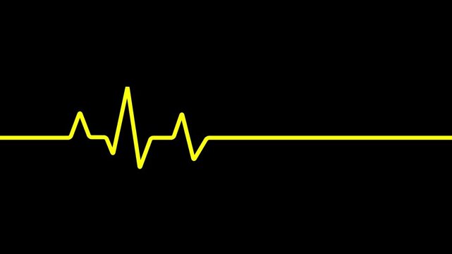 A vibrant yellow electrocardiogram line representing a heartbeat pulse or vital sign fluctuates against a solid black background symbolizing life or medical monitoring