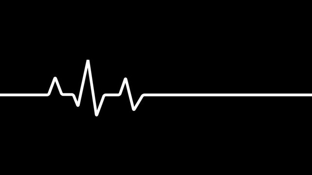 A clean white electrocardiogram line traces a heartbeat pattern on a deep black background, symbolizing life, health, or a medical signal in a simple