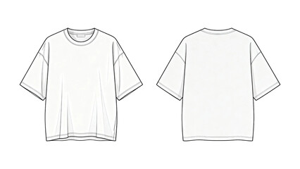 Naklejka premium White Oversized T-Shirt Front and Back Flat on White Background