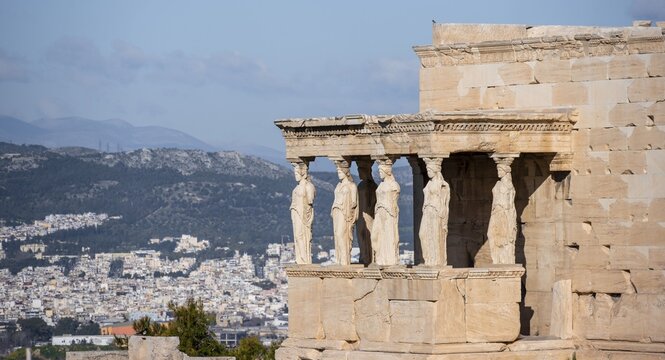 Columned Figures, Erechtheion Temple with Caryatids, Caryatid Hall, Acropolis, Athens, Greece