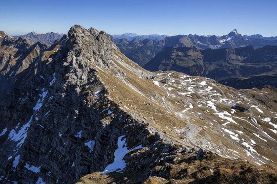 View from Nebelhorn on Hindelanger Klettersteig, back Allg&auml;u Alps, Oberstdorf, Oberallg&auml;u, Allg&auml;u, Bavaria, Germany