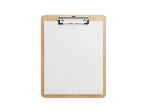 Clipboard with blank white paper isolated on a transparent background wood