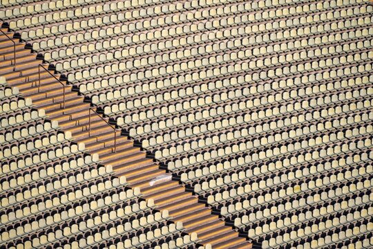 Detail, stairs and rows of seats, Olympic Stadium, Olympic Park, Munich, Bavaria, Germany