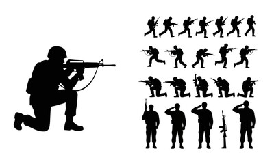 Obraz premium Military Soldier Silhouettes in Combat and Saluting Poses