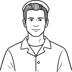 Hand Drawn Man as Nurse Black and White Avatar Illustration in Minimal Line Art Style Design