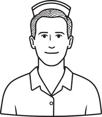 Hand Drawn Man as Nurse Black and White Avatar Illustration in Minimal Line Art Style Design