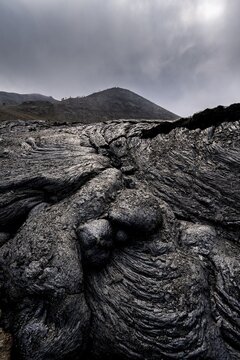 Petrified lava, volcanic rock in bizarre shapes, lava field, volcanic eruption, active table volcano Fagradalsfjall, Kr&yacute;suv&iacute;k volcanic system, Reykjanes Peninsula, Iceland
