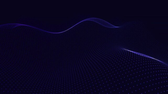 Abstract Dark Blue Digital Waveform Flowing Over Grid Surface Background, Futuristic Technology Concept