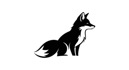 Fototapeta premium Black fox silhouette sitting profile view, white background, vector art