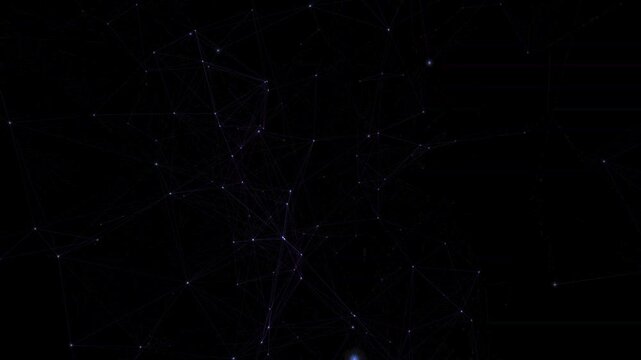 Abstract Dark Background Network of Glowing Particles Connected by Lines, Digital Futuristic Technology Data Flow
