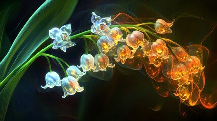 Obraz premium Lily of the valley flowers glowing vibrantly against an abstract dark background