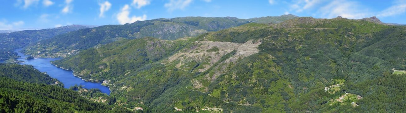View from the point of view Pedra Bela over the Cavado River, Peneda Geres National Park, Minho, Portugal