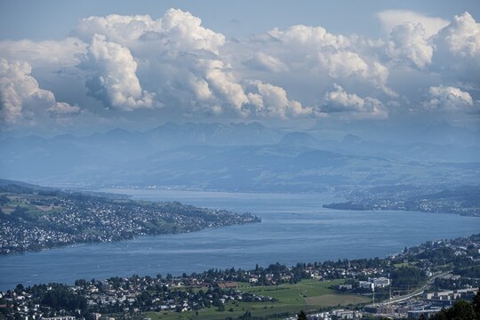 View of Lake Zurich from the Uetliberg, Lake Zurich, Canton Zurich, Switzerland