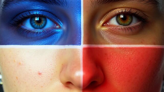 divided face with color effects