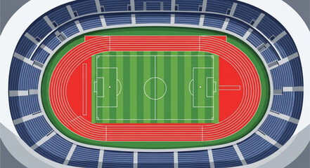 Aerial View of a Football Stadium with Running Track.