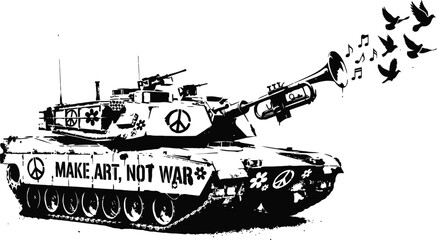 Peace Concept Artwork Featuring Tank Transforming into Musical Instrument © 777SKYLABS