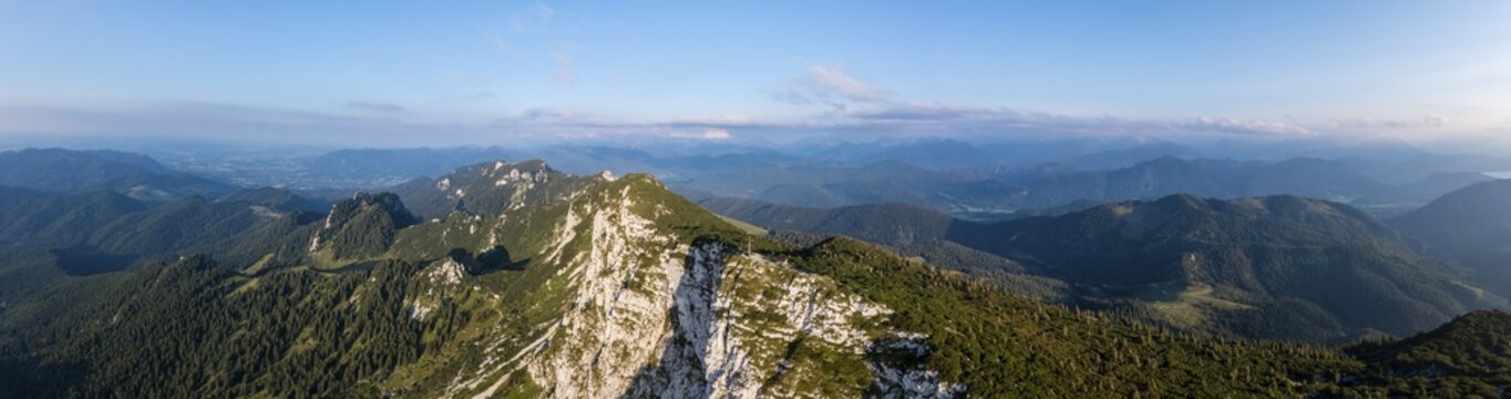Aerial view, Benediktenwand, mountains and landscape, Bavarian foothills of the Alps, Bavaria, Germany