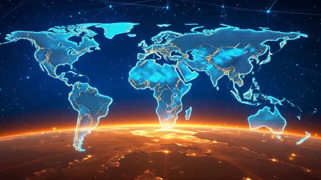 Digital world map with glowing connections
