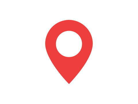 Red location pin map marker icon isolated on transparent background, flat vector GPS navigation pointer symbol for travel app UI design map pinpoint drop marker and geolocation sign.