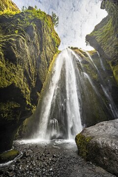 Glj&uacute;frab&uacute;i waterfall in a gorge, Iceland