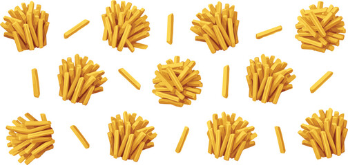 Set of Crispy French Fries Illustrations Featuring Salty Potato Chips Snacks Fast Food Side Dish Icons for Restaurant Menu Design