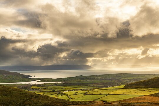 Autumn landscape with cloudy sky, Dingle Peninsula, Kerry, Ireland