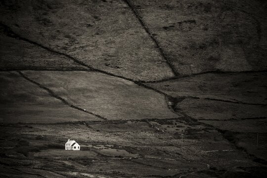 Small house in barren landscape, Beara Peninsula, Ireland