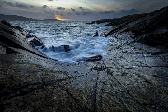 Sea surf on rocky coast, Beara Peninsula, Ireland