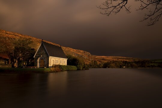 St Finbarr's Chapel in Thunderstorm Sky, Gougane Berra, West Cork, Ireland