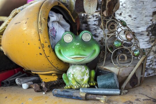 Junk, green plastic frog, Baden-W&uuml;rttemberg, Germany