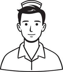 Obraz premium Hand Drawn Man as Nurse Black and White Avatar Illustration in Minimal Line Art Style Design