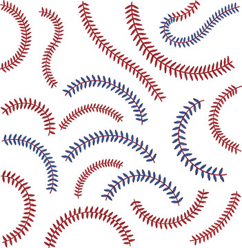 Red, Blue Baseball Stitches on White Background