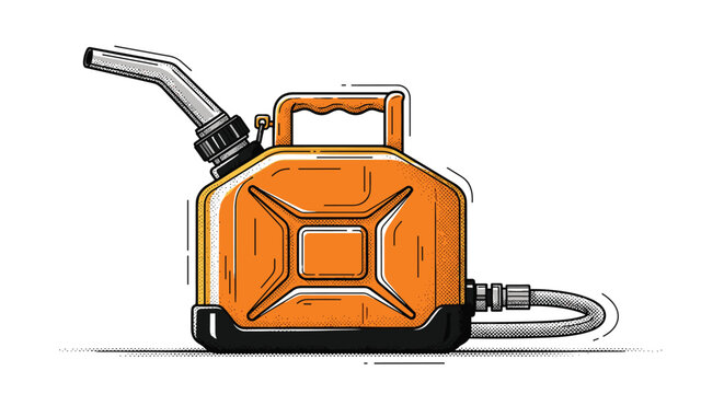 Industrial orange gas can with a silver flexible spout and hose is shown in a technical drawing style on a clean white background.