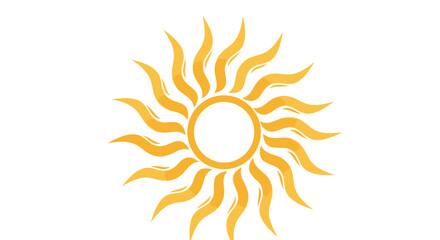 Stylized yellow sun icon with wavy flaming rays radiating from a central circle isolated on a white background.