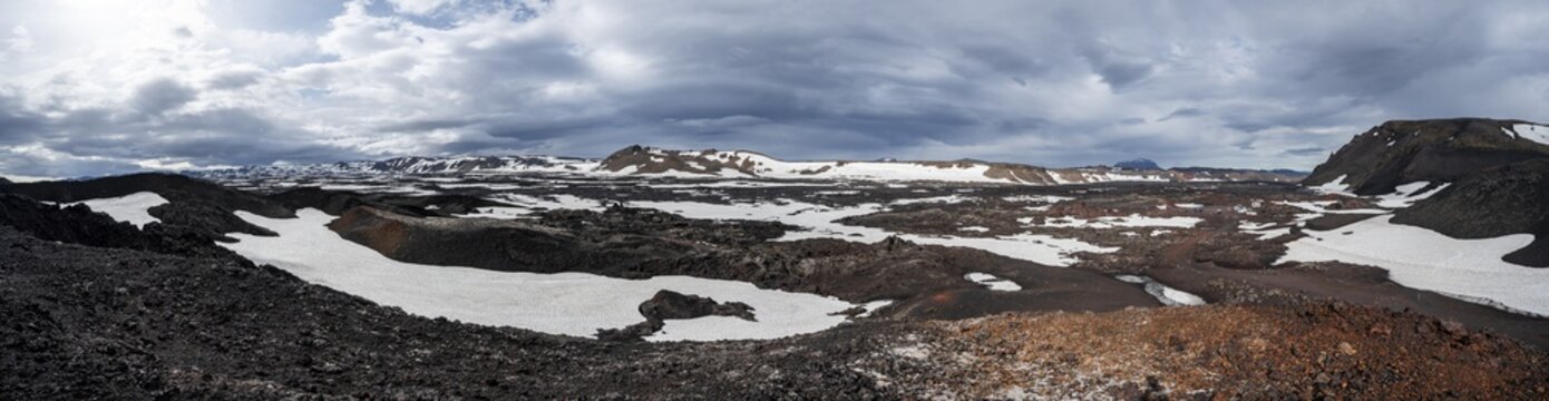 Askja volcano crater, snow-covered volcanic landscape, Iceland