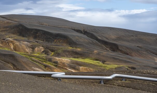 Pipeline, geothermal power plant in Myvatn, Northern Iceland, Iceland