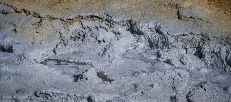 Bubbling mud, volcanic geothermal field, Myvatn, Northern Iceland, Iceland