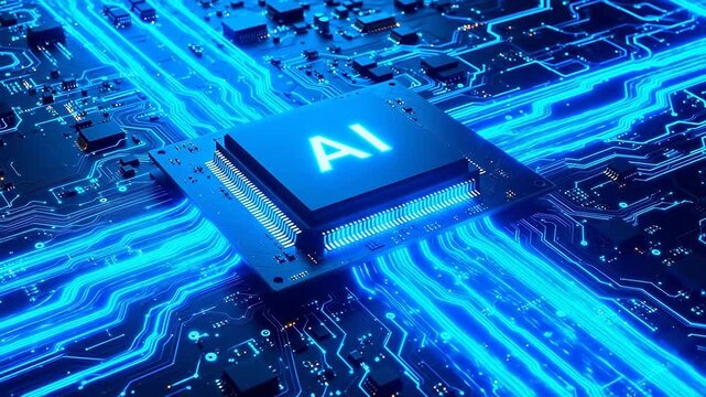 AI chip on glowing circuit board